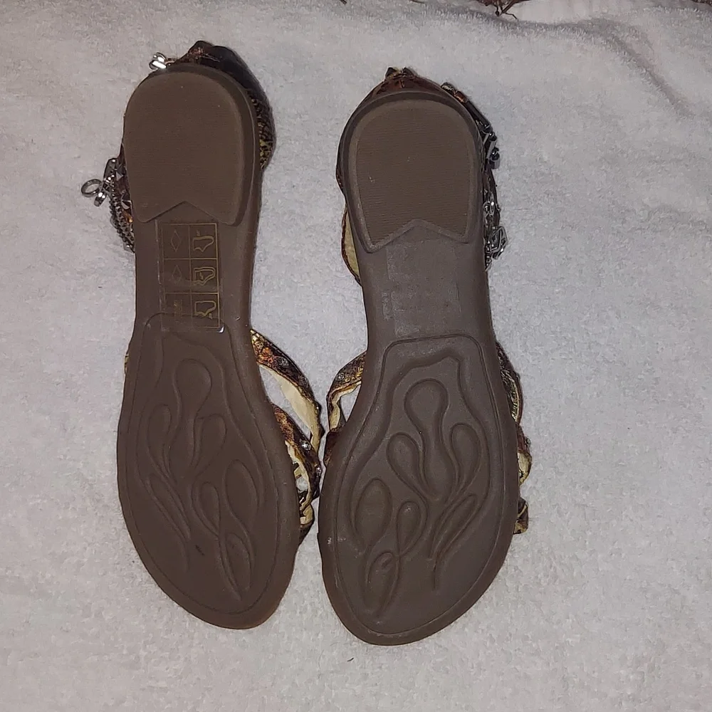 Leopard Rinestone Sandals Size 38 - Picture 3 of 4